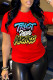 Red Fashion Casual Letter Print Patchwork O Neck T-Shirts