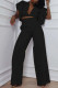 Black Sexy Solid Patchwork V Neck Short Sleeve Two Pieces