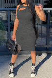 Light Blue Sexy Solid Mesh O Neck Pencil Skirt Dresses