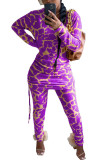 purple Fashion Street Adult Print Patchwork O Neck Long Sleeve Regular Sleeve Long Two Pieces