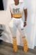 Yellow Fashion Gradual Change Ripped O Neck Short Sleeve Two Pieces