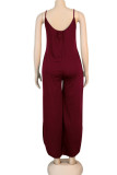 Wine Red Fashion Sexy Solid Sleeveless Slip Jumpsuits