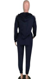 Blue Casual Two Piece Suits Solid Straight Long Sleeve