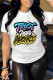 White Fashion Casual Letter Print Patchwork O Neck T-Shirts