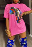 Pink Casual Print Patchwork O Neck T-Shirts