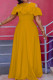 Yellow Casual Elegant Solid Patchwork Flounce Fold O Neck Long Dress Dresses