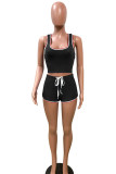 Black Fashion Active Solid Two Piece Suits Straight Sleeveless Two Pieces