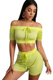 Yellow Fashion Sexy adult Ma'am Patchwork Solid Two Piece Suits Straight Short Sleeve Two Pieces
