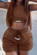 Coffee Fashion Casual Solid Patchwork O Neck Sleeveless Two Pieces