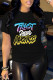Black Fashion Casual Letter Print Patchwork O Neck T-Shirts