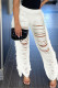 White Sexy Solid Tassel Hollowed Out Patchwork High Waist Straight Solid Color Bottoms