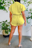 Pink Casual Solid Patchwork Buckle Turndown Collar Short Sleeve Two Pieces