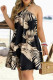 Black Fashion Casual Print Bandage Backless Halter Sleeveless Dress Dresses