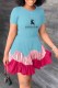 Sky Blue Fashion Sweet Print Patchwork Letter O Neck Pleated Dresses