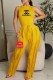 Yellow Fashion Street Print Tassel O Neck Sleeveless Two Pieces