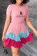 Pink Fashion Sweet Print Patchwork Letter O Neck Pleated Dresses