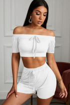 White Fashion Sexy adult Ma'am Patchwork Solid Two Piece Suits Straight Short Sleeve Two Pieces