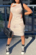 Cream White Sexy Solid Mesh O Neck Pencil Skirt Dresses