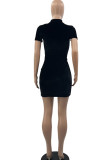 Pink Sexy Print Patchwork Zipper Collar Pencil Skirt Dresses