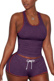 purple Fashion Active Solid Two Piece Suits Straight Sleeveless Two Pieces