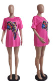 Pink Casual Print Patchwork O Neck T-Shirts