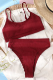 Burgundy Fashion Sexy Solid Backless Swimwears (With Paddings)