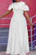 White Casual Elegant Solid Patchwork Flounce Fold O Neck Long Dress Dresses