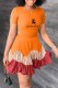 Orange Fashion Sweet Print Patchwork Letter O Neck Pleated Dresses