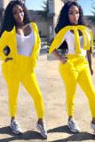 Yellow Casual Two Piece Suits Solid Straight Long Sleeve