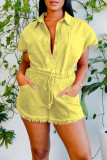 Pink Casual Solid Patchwork Buckle Turndown Collar Short Sleeve Two Pieces