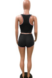 Black Fashion Active Solid Two Piece Suits Straight Sleeveless Two Pieces