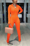 Orange Fashion Casual Solid Basic V Neck Skinny Jumpsuits