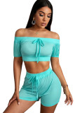 Blue Fashion Sexy adult Ma'am Patchwork Solid Two Piece Suits Straight Short Sleeve Two Pieces