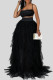 Black Sexy Solid Patchwork Asymmetrical Spaghetti Strap Sleeveless Two Pieces