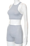 Silver Sexy Sportswear Solid Patchwork O Neck Sleeveless Two Pieces