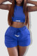 Blue Fashion Casual Solid Patchwork O Neck Sleeveless Two Pieces