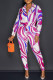 Purple Fashion Casual Print Patchwork Buckle Turndown Collar Long Sleeve Two Pieces