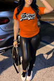 Red Fashion Casual Letter Print Patchwork O Neck T-Shirts