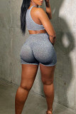 Silver Sexy Sportswear Solid Patchwork O Neck Sleeveless Two Pieces