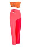 Rose Red Sexy Solid Patchwork Strapless Sleeveless Two Pieces