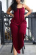 Wine Red Fashion Sexy Solid Sleeveless Slip Jumpsuits