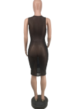Light Blue Sexy Solid Mesh O Neck Pencil Skirt Dresses