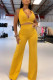 Yellow Sexy Solid Patchwork V Neck Sleeveless Two Pieces
