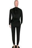 Black Casual Two Piece Suits Solid Straight Long Sleeve