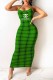 Green Fashion Sexy Plaid Letter Spaghetti Strap One Step Skirt Dresses