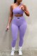Purple Fashion Sportswear Letter Patchwork One Shoulder Sleeveless Two Pieces
