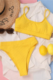 Yellow Fashion Sexy Solid Backless Swimwears (With Paddings)