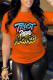 Orange Fashion Casual Letter Print Patchwork O Neck T-Shirts