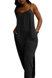 Black Fashion Sexy Solid Sleeveless Slip Jumpsuits