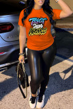 Red Fashion Casual Letter Print Patchwork O Neck T-Shirts